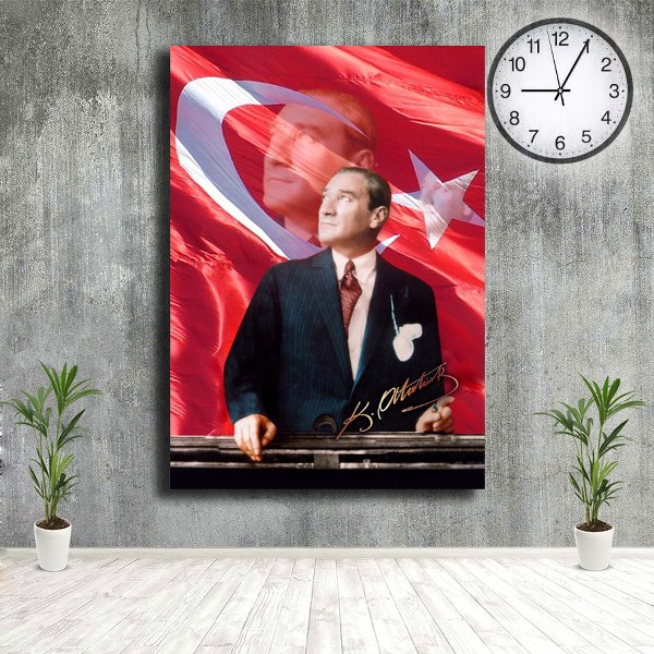 Bayrak ve Siluetli Mustafa Kemal Atatürk Kanvas Tablo