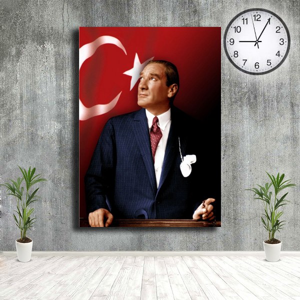 Türk Bayraklı Mustafa Kemal Atatürk Kanvas Tablo