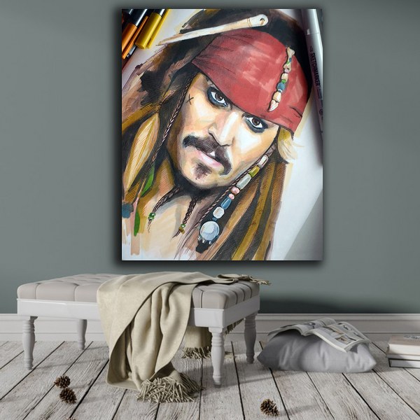 Jack Sparrow Kırmızı Bandanalı Kanvas Tablo