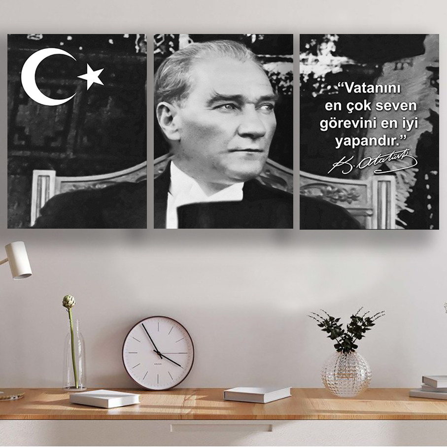 Atatürk Cam Tablo Üçlü Set